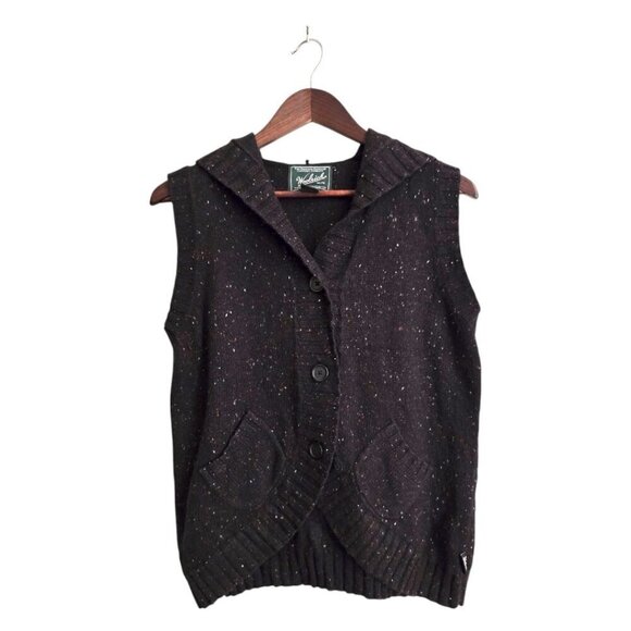 Woolrich Black Speckled Angora Blend Tulip Hem Hooded Sweater Vest Sz M - Picture 1 of 8